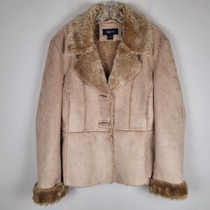 Style & Co Retro Faux Suede Fur Jacket Boho Camel Brown Size XL